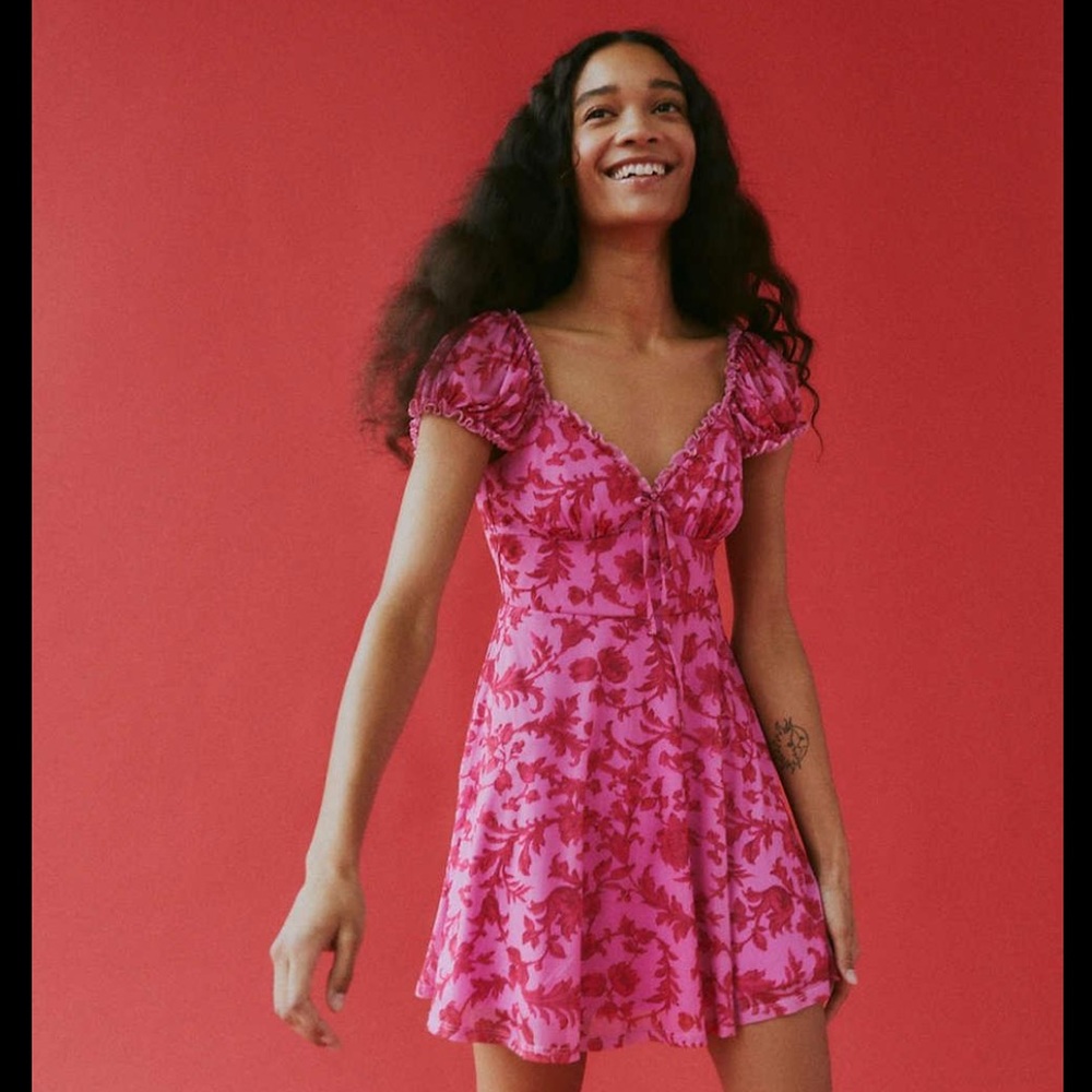 Urban Outfitters Audrey Mesh Mini Dress in Pink